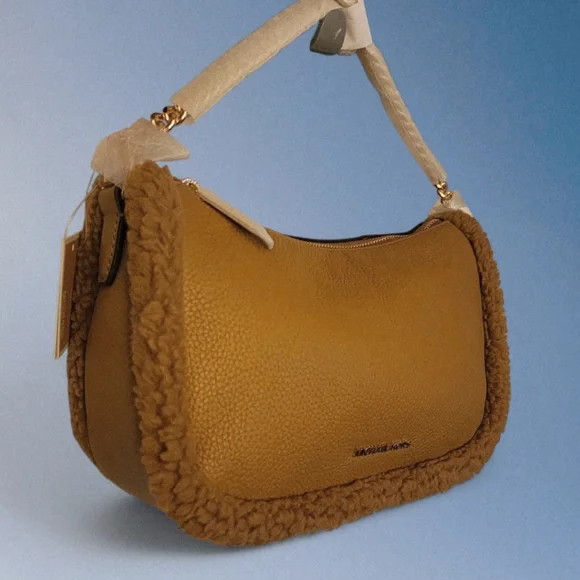 Michael Kors Carmela CrossBody Bag Chain Leather Shearling Faux Fur Trim NWT - Picture 7 of 15